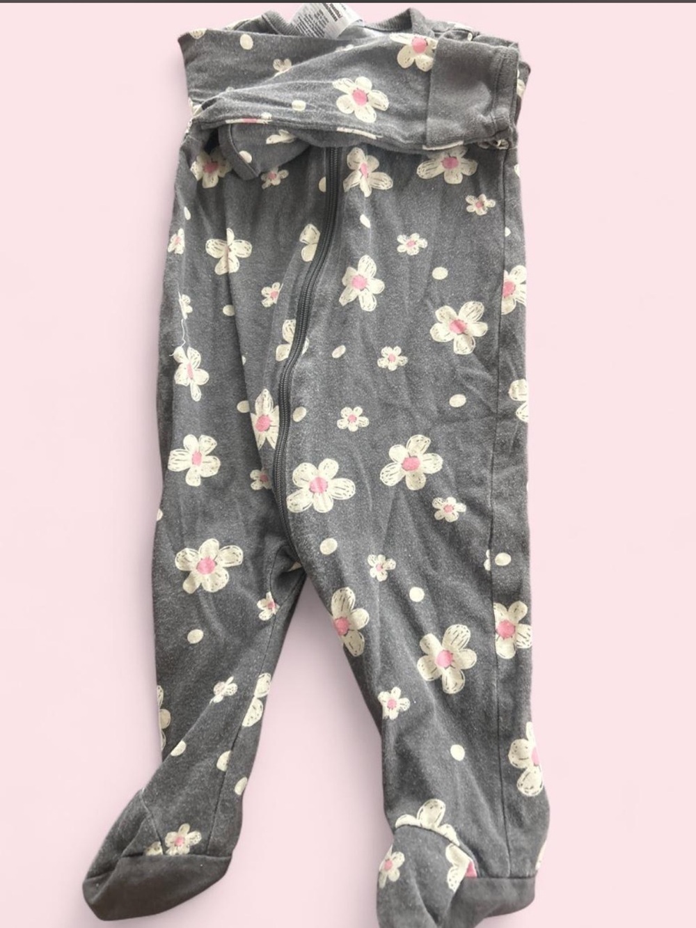 Gerber Gray Floral Zip Footed One-Piece